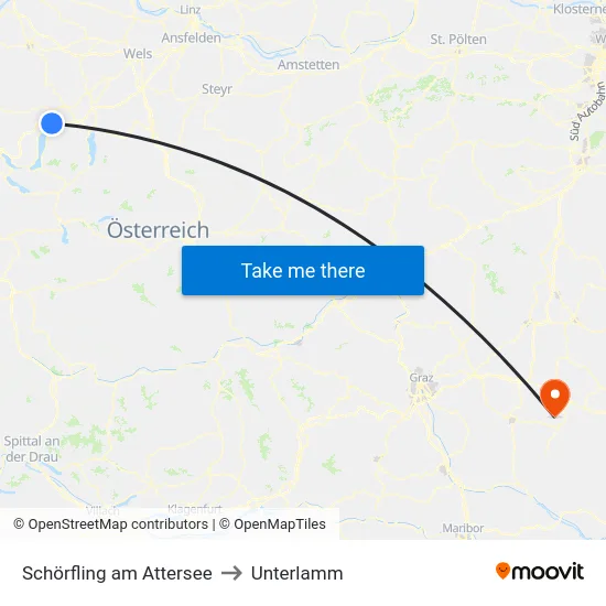 Schörfling am Attersee to Unterlamm map