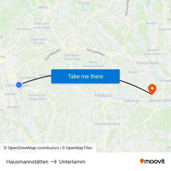 Hausmannstätten to Unterlamm map