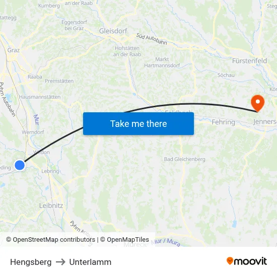 Hengsberg to Unterlamm map
