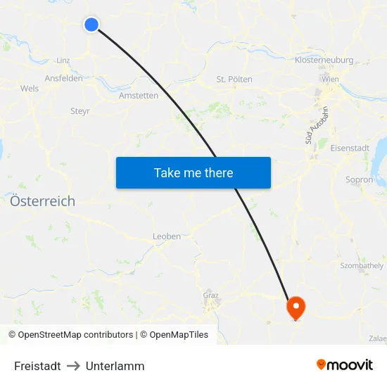 Freistadt to Unterlamm map