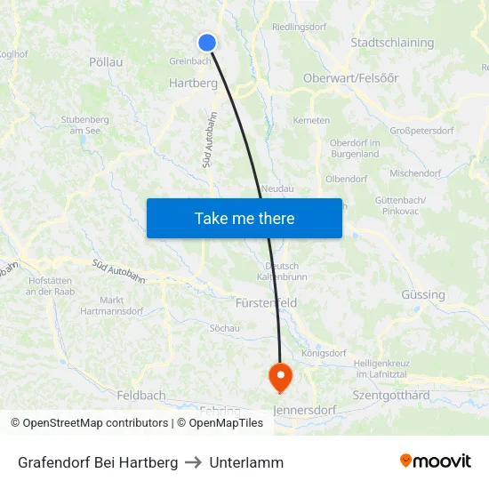 Grafendorf Bei Hartberg to Unterlamm map