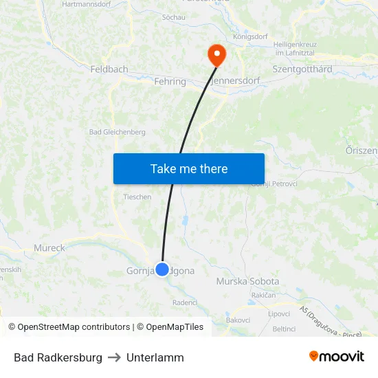 Bad Radkersburg to Unterlamm map