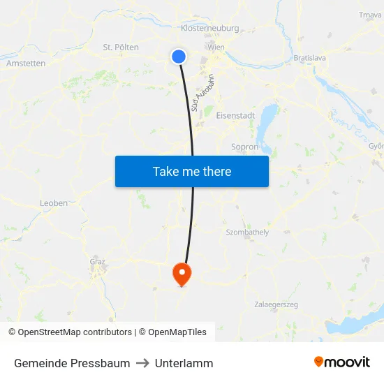 Gemeinde Pressbaum to Unterlamm map