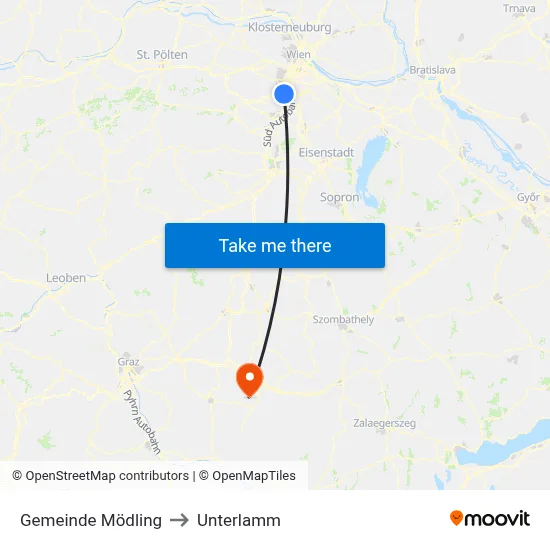 Gemeinde Mödling to Unterlamm map