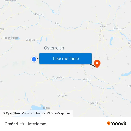 Großarl to Unterlamm map