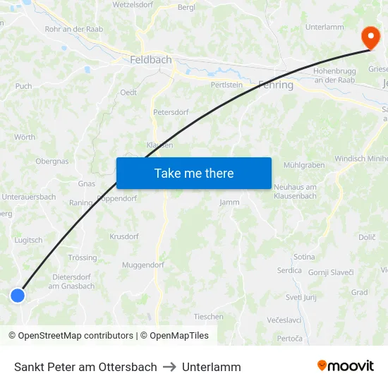Sankt Peter am Ottersbach to Unterlamm map
