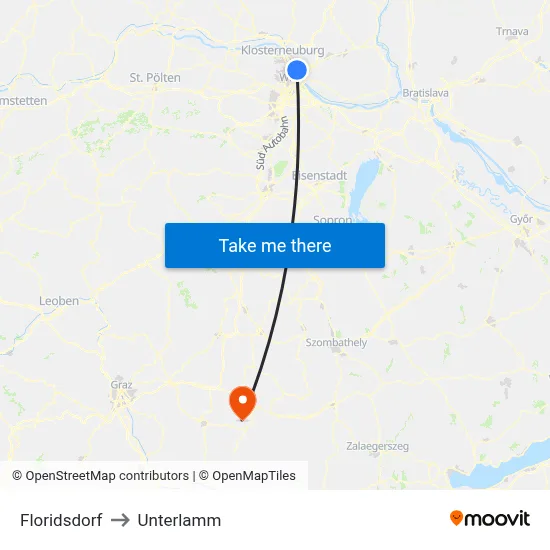 Floridsdorf to Unterlamm map