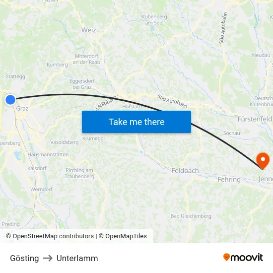 Gösting to Unterlamm map