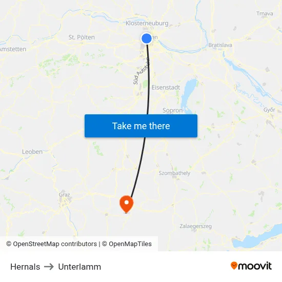 Hernals to Unterlamm map