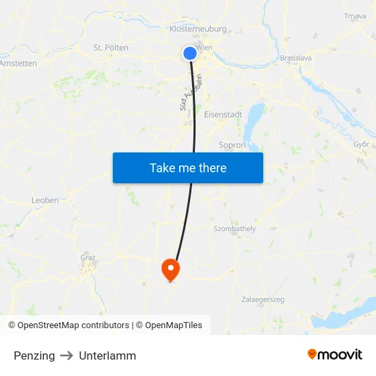 Penzing to Unterlamm map