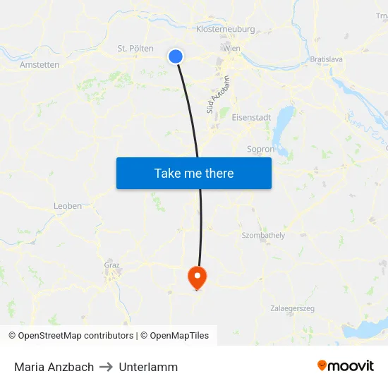 Maria Anzbach to Unterlamm map