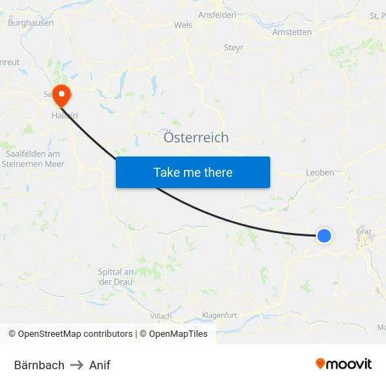 Bärnbach to Anif map