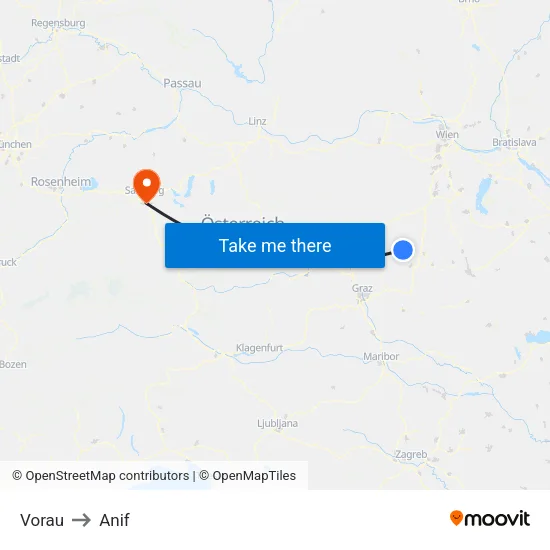 Vorau to Anif map