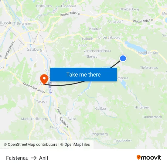 Faistenau to Anif map