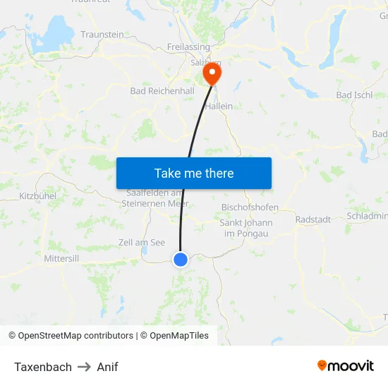 Taxenbach to Anif map