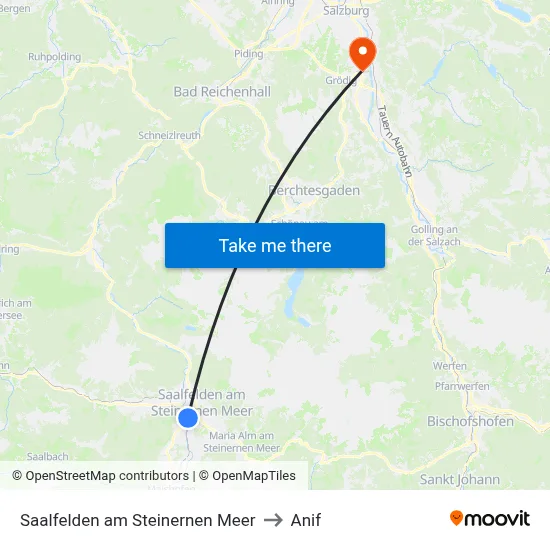 Saalfelden am Steinernen Meer to Anif map