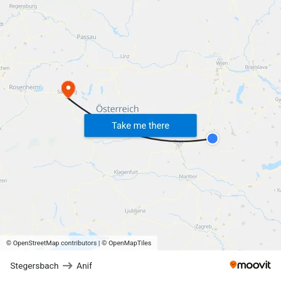 Stegersbach to Anif map
