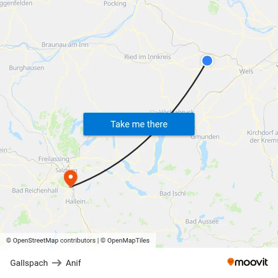 Gallspach to Anif map