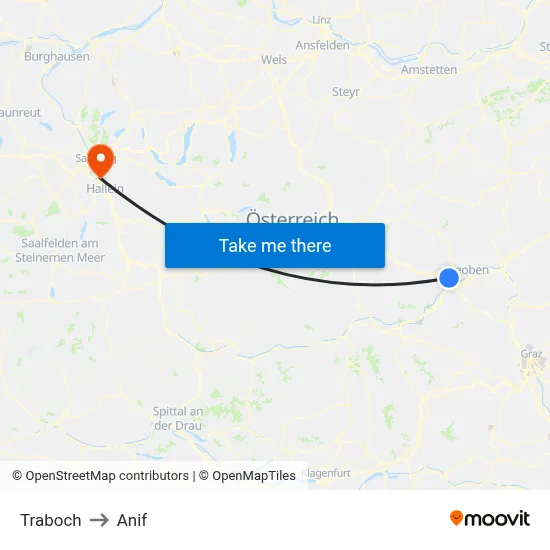 Traboch to Anif map