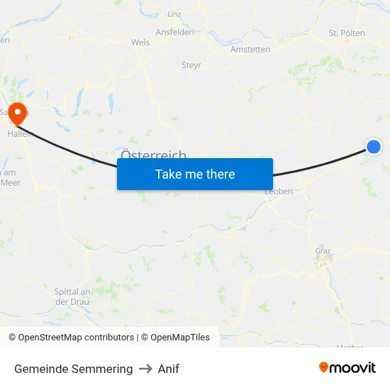 Gemeinde Semmering to Anif map