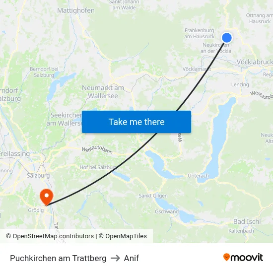 Puchkirchen am Trattberg to Anif map