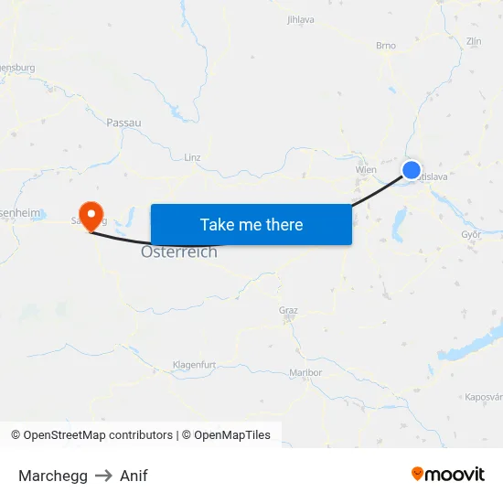 Marchegg to Anif map