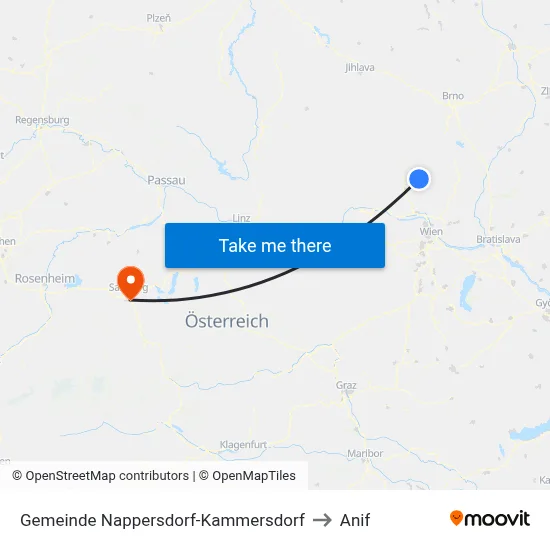Gemeinde Nappersdorf-Kammersdorf to Anif map