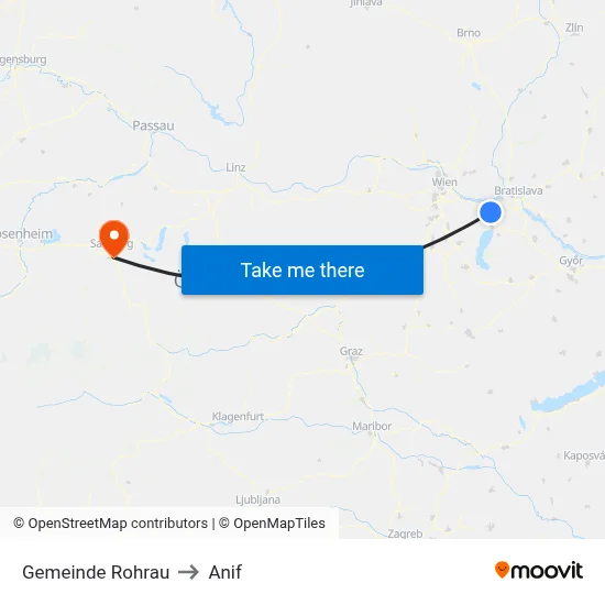 Gemeinde Rohrau to Anif map