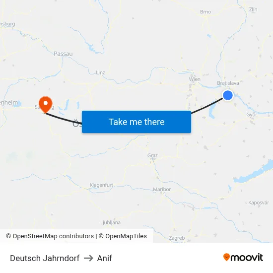 Deutsch Jahrndorf to Anif map
