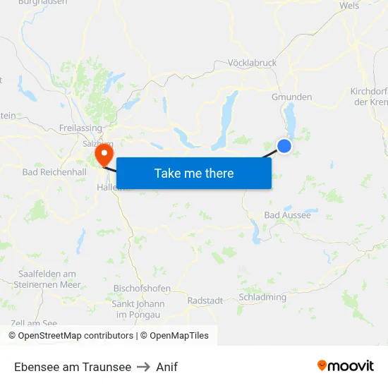 Ebensee am Traunsee to Anif map