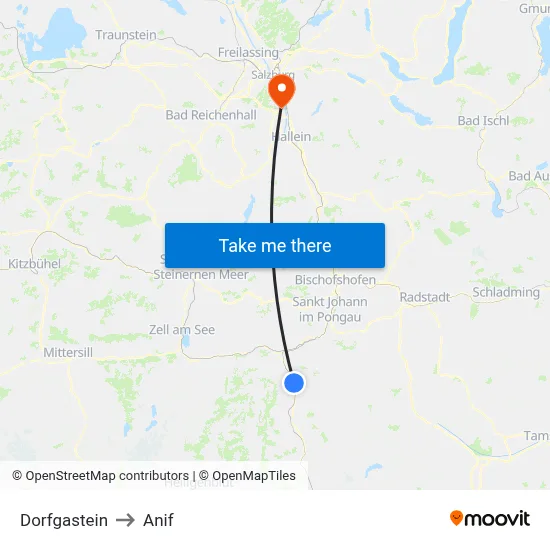 Dorfgastein to Anif map