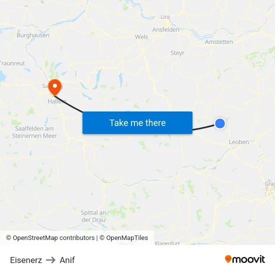 Eisenerz to Anif map