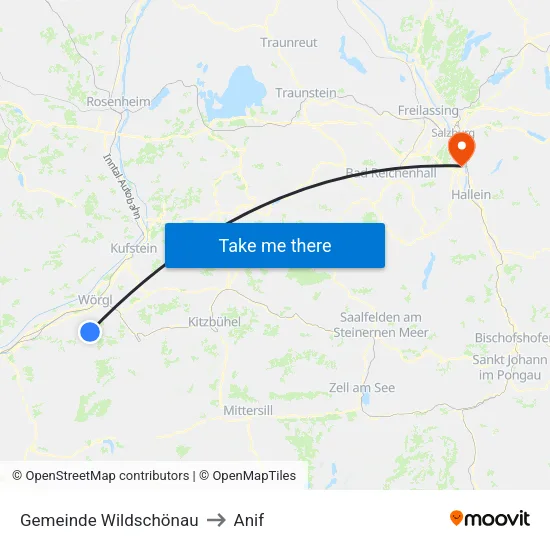 Gemeinde Wildschönau to Anif map
