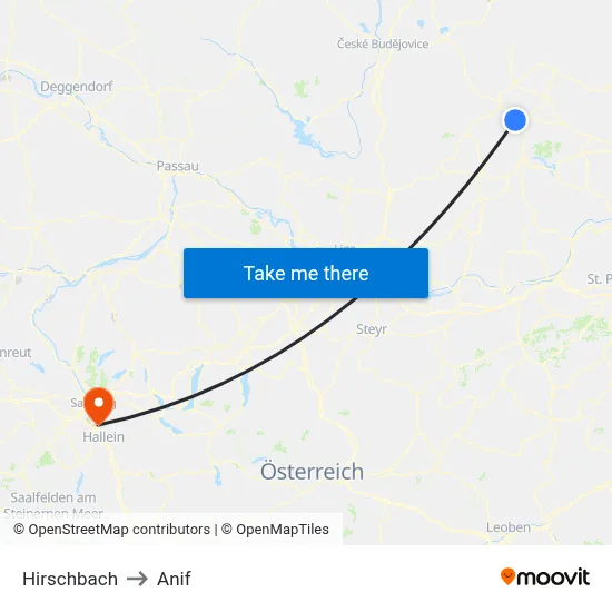 Hirschbach to Anif map