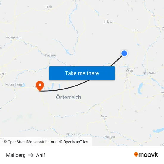 Mailberg to Anif map