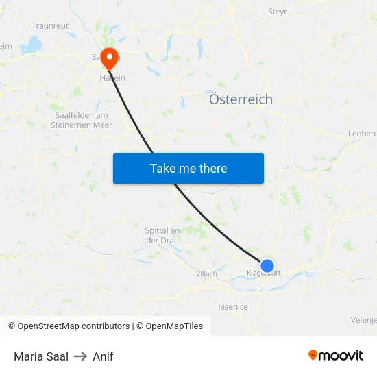 Maria Saal to Anif map
