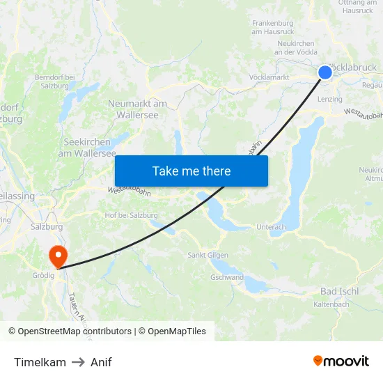 Timelkam to Anif map