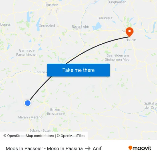 Moos In Passeier - Moso In Passiria to Anif map