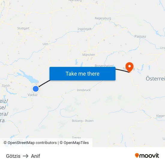 Götzis to Anif map