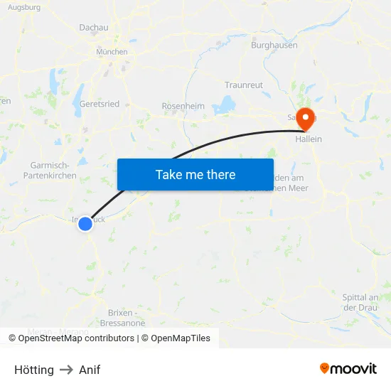 Hötting to Anif map