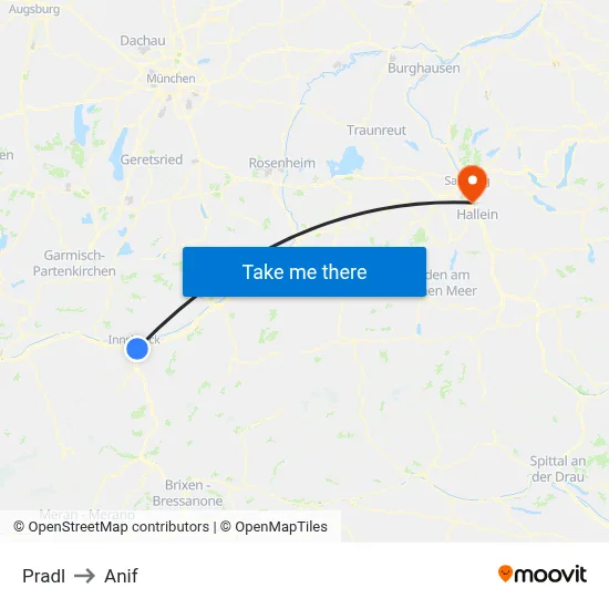 Pradl to Anif map