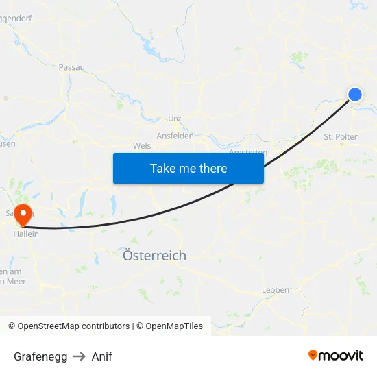 Grafenegg to Anif map