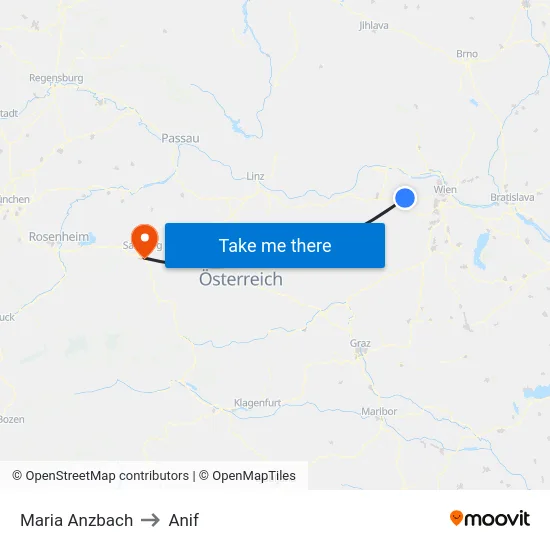 Maria Anzbach to Anif map