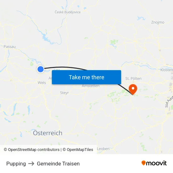 Pupping to Gemeinde Traisen map