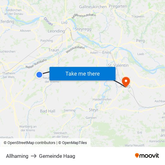 Allhaming to Gemeinde Haag map
