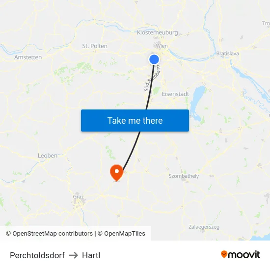 Perchtoldsdorf to Hartl map