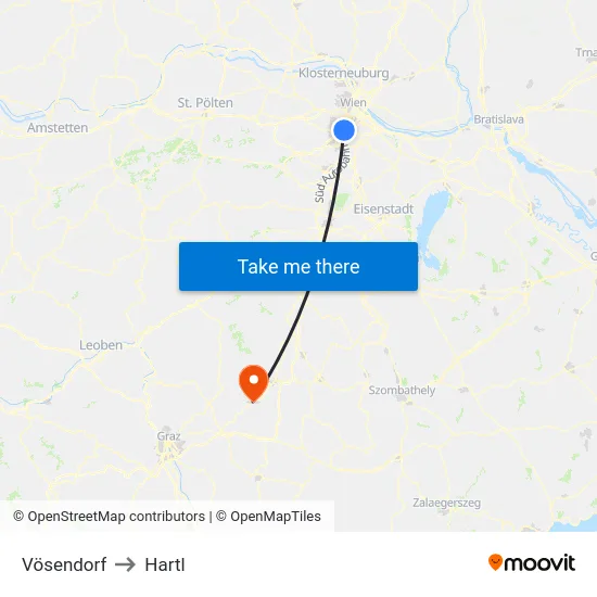 Vösendorf to Hartl map