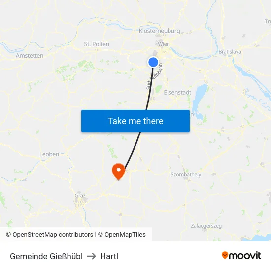 Gemeinde Gießhübl to Hartl map