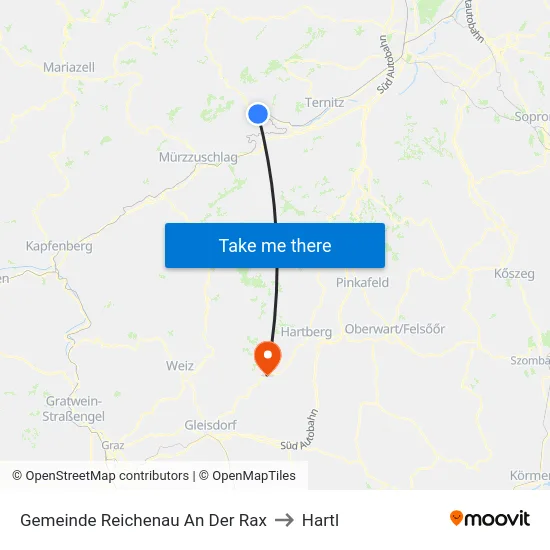 Gemeinde Reichenau An Der Rax to Hartl map