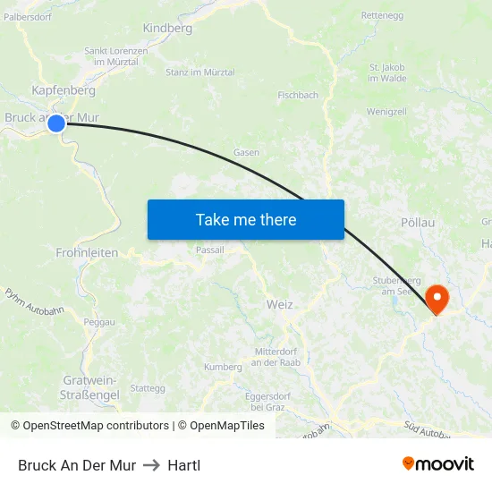 Bruck An Der Mur to Hartl map